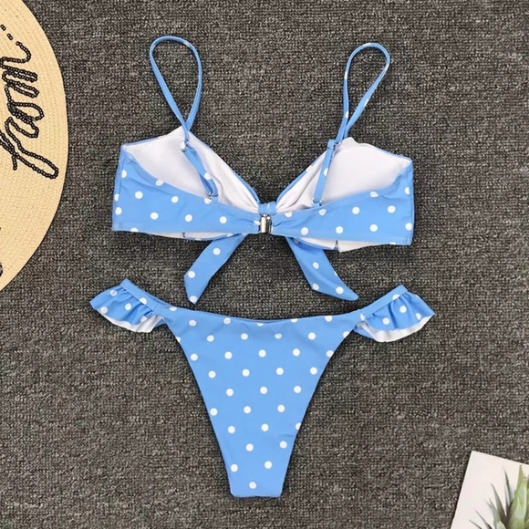 New POLKA DOTS KNOTTED BANDEAU BIKINI SET - Picture 6 of 8